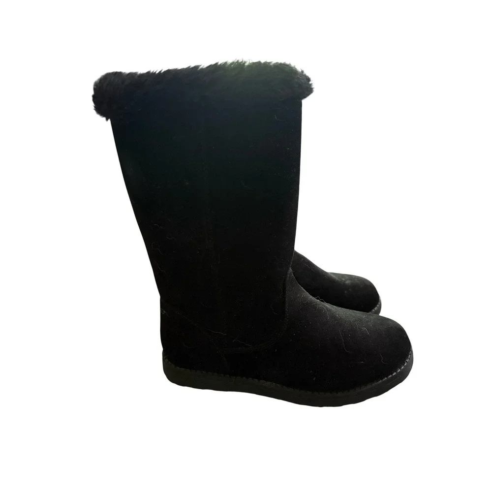 Cat & Jack Girls Black Faux Suede Winter Boots Faux Fur Trim Size 1 NWT
